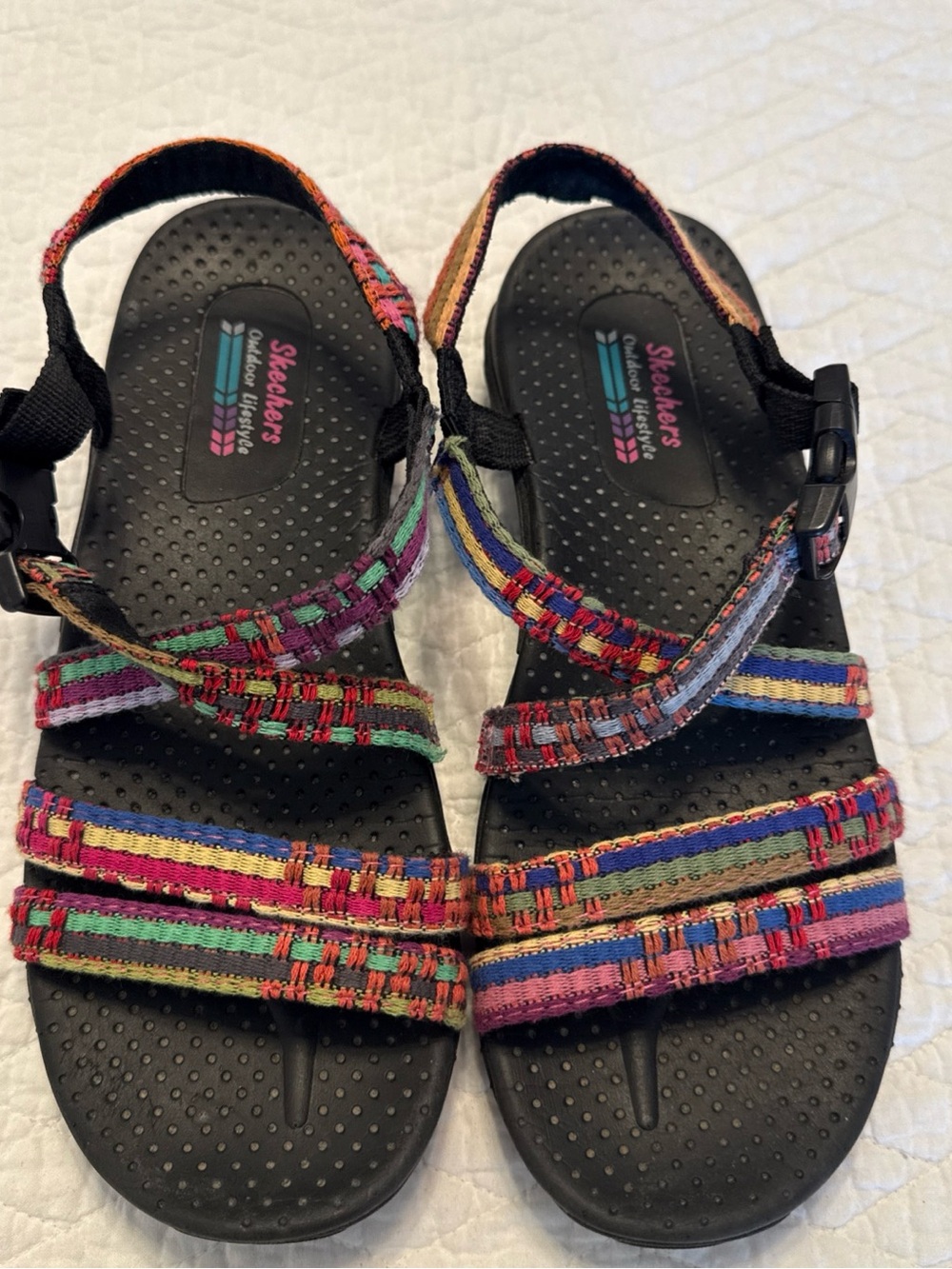 Skechers Black Sandals with Multicolor Woven Straps